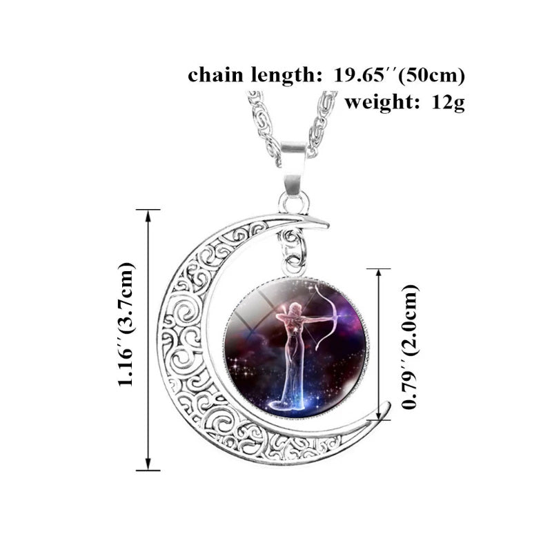 12 Zodiac Sign Glass Charms Moon Pendant Necklace For Women Girls