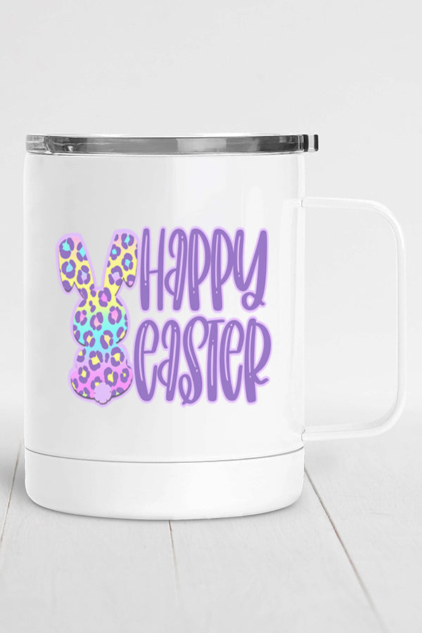 Happy Easter Purple Yellow Bunny Stainless Steel Coffee Travel Cup