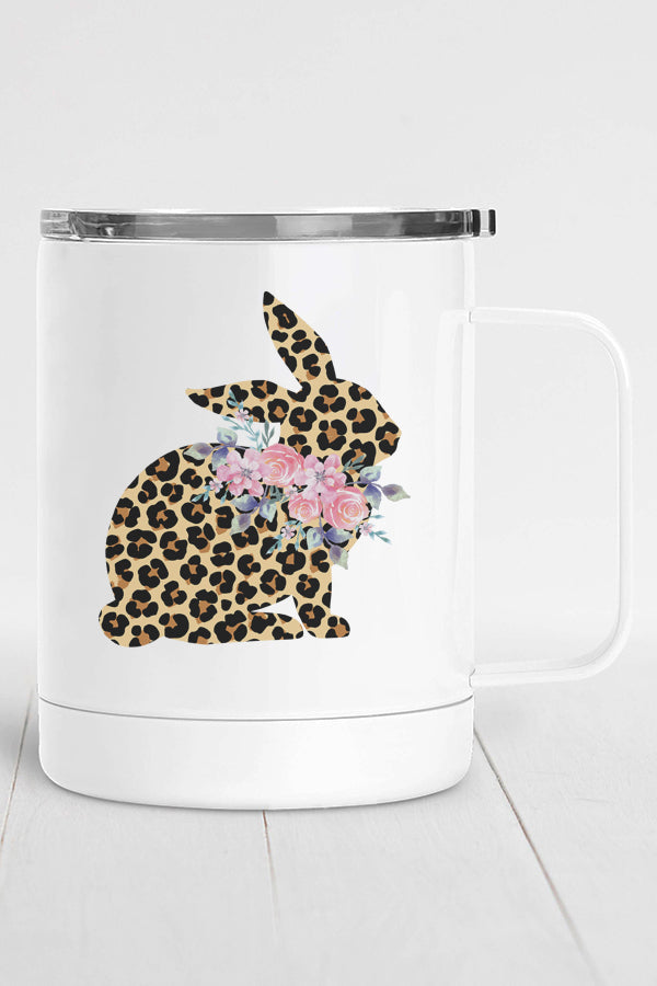 Easter Side Leopard Bunny Floral Stainless Steel Coffee Travel Cup