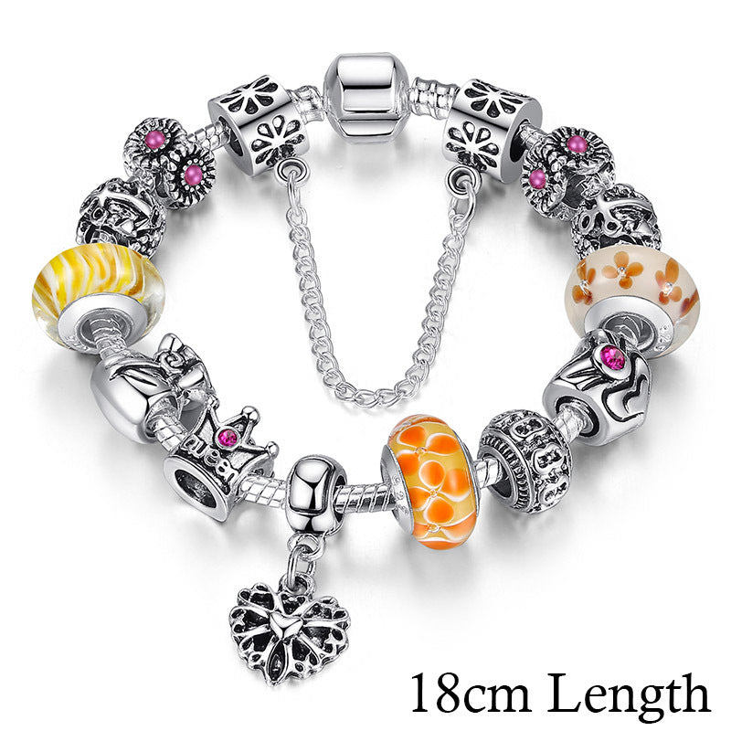 Jewelry Silver Charms Bracelet &amp; Bangles With Queen Crown Beads Bracelet for Women