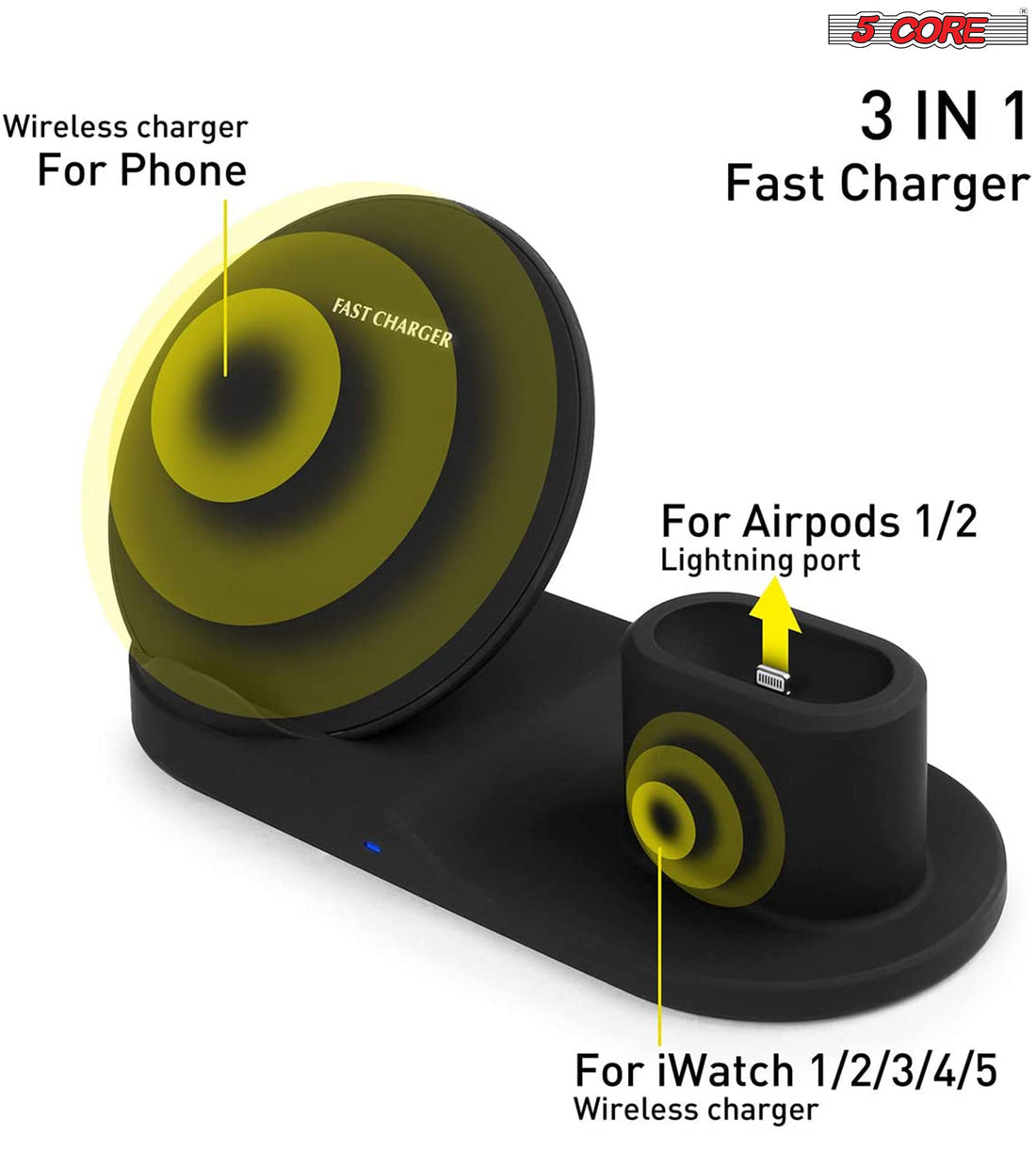 5 Core Wireless Charging Station • 10W 3 in 1 Fast Phone Watch Earpod
