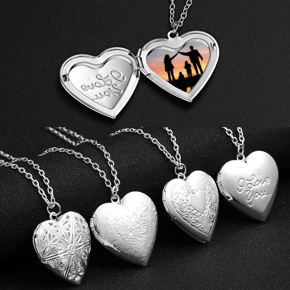Carved Design Love Necklace Personalized Heart-shaped Photo Frame Pendant Necklace For Women Family Jewelry For Valentine&